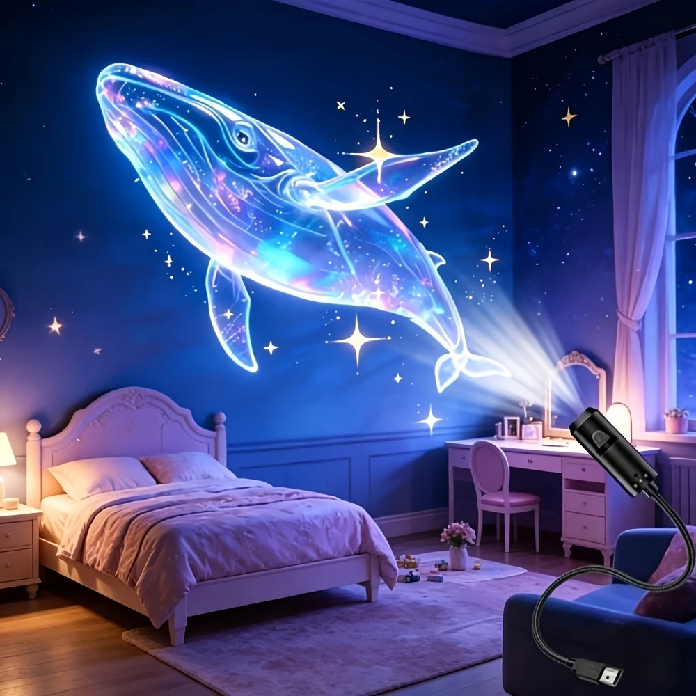3/6/10pcs Patterns Creative Dreamy USB Projection Lamp,LED Projects Light Rose,Whale,Butterfly Atmosphere Light Festive Gift