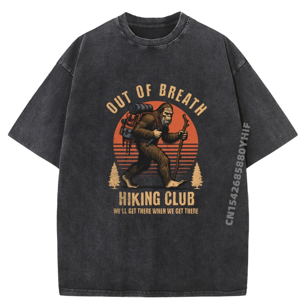 

Out Of Breath Hiking Society Retro Graphic T-shirt Man Tops Tees Loose Printed Tshirt Classic Washed T Shirts