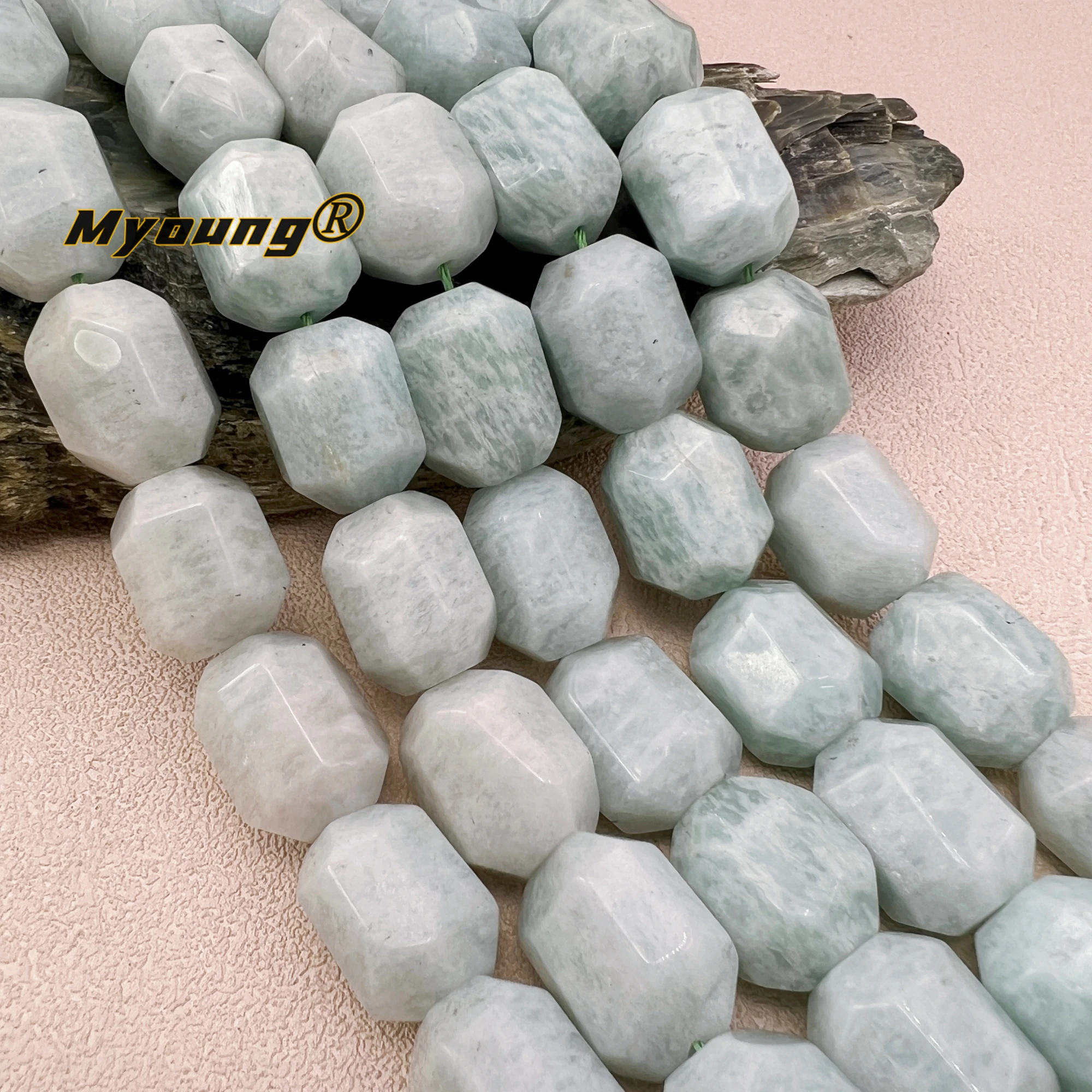 Large Faceted Natural Green Amazonites Cutting Nugget Focus Beads For DIY Jewelry Making MY240309