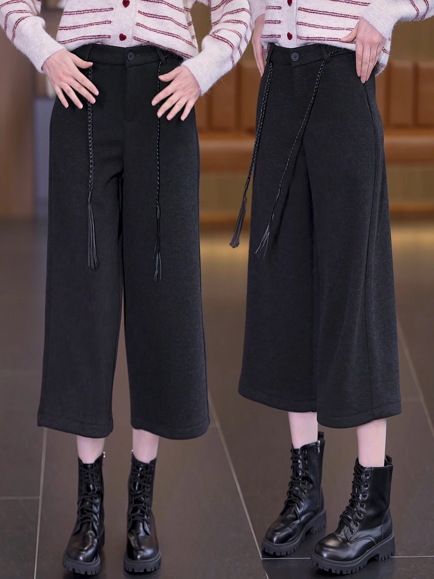 

Женские брюки с высокой талией и широкими штанинами на флисовой подкладке, осенне-зимняя новинка, повседневные прямые брюки из смесовой ткани с добавлением ацетата и шерсти