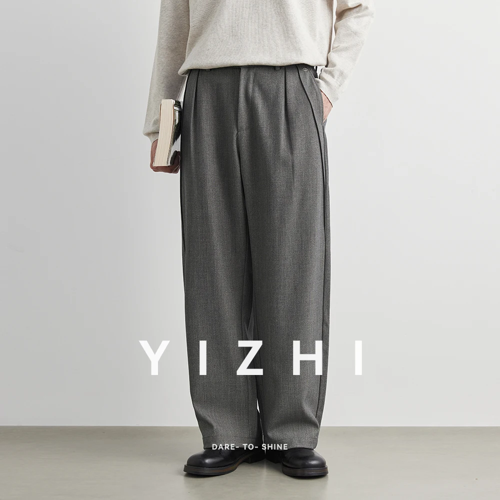 2025 New Men Straight Pants Fashion Korean Loose Suit Trousers Casual Draped Baggy White Wide Pant Male Streetwear