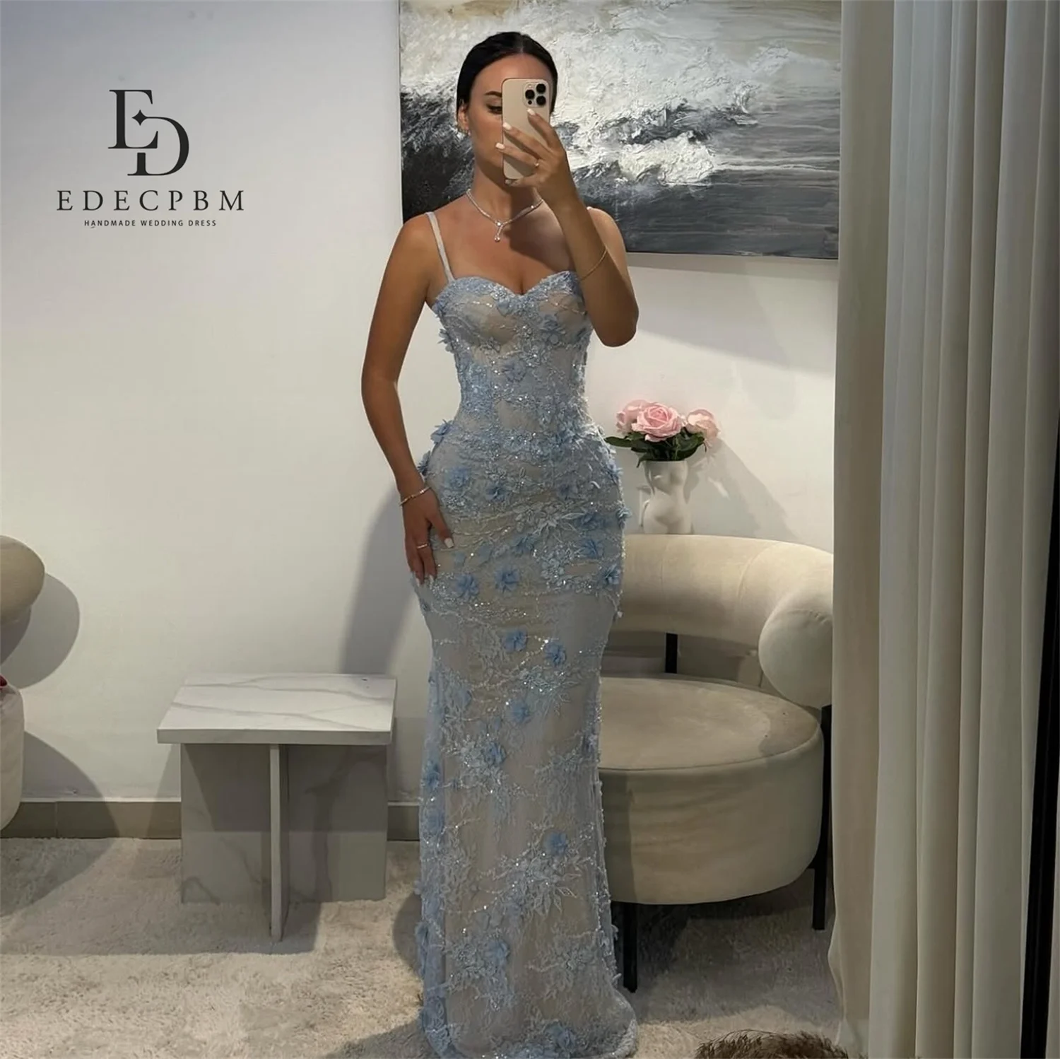 EDECPBM فساتين سهرة جميلة فساتين لحضور الحفلات الموسيقية متجر حورية البحر على شكل قلب للنساء فستان سهرة فيستدوس دي فيستا أزرق سماوي مخصص