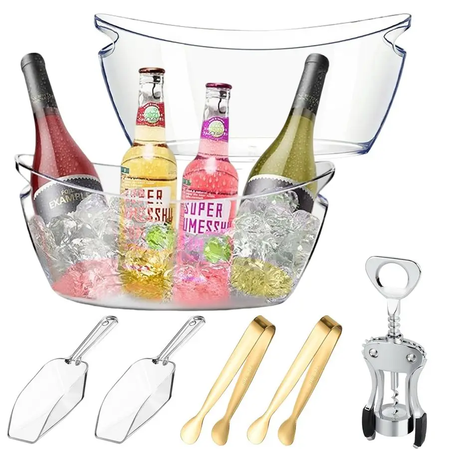 

Buckets for Parties,Ice Bucket Bowls of 2pcs with Scoops2pcsampMetal Wine Bottle OpenerampIce Clip2pcs,5.5L Large Clear Acrylic