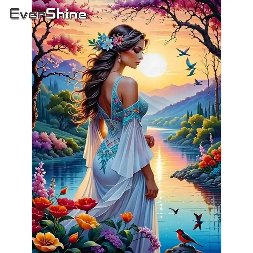 Evershine Diamant Malerei Liebe Herz Stein Mond DIY Mosaik Meer Handarbeiten Sonnenuntergang Stickerei Landschaft Handgemachtes Geschenk