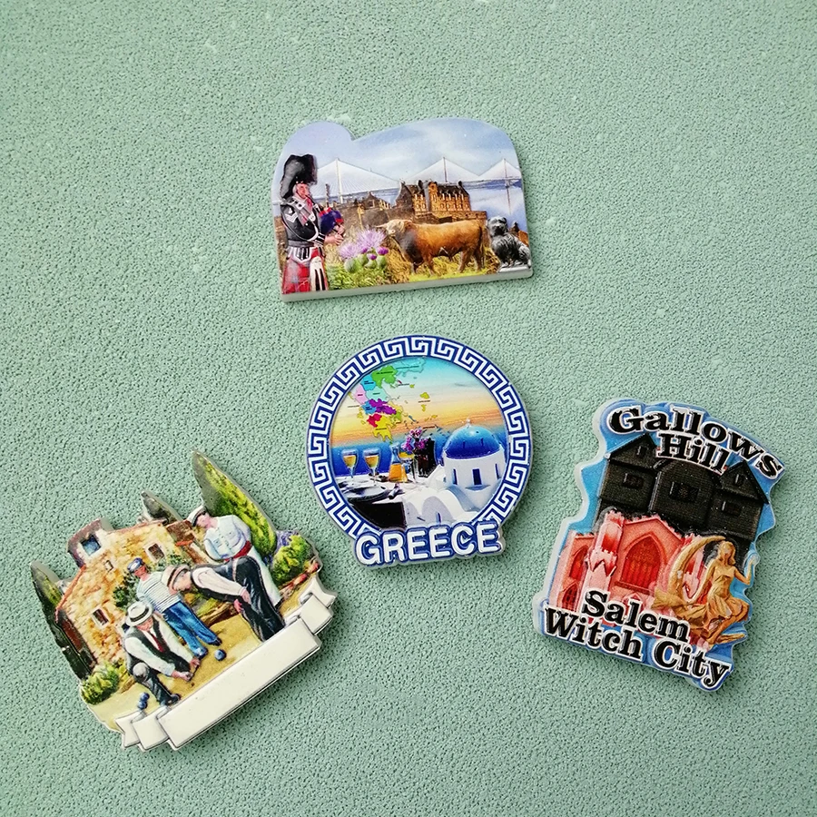 

Greek Tourist Souvenir Refrigerator Stickers Galo Mountain Blue Castle Coast Resin Magnetic Refrigerator Stickers Collection