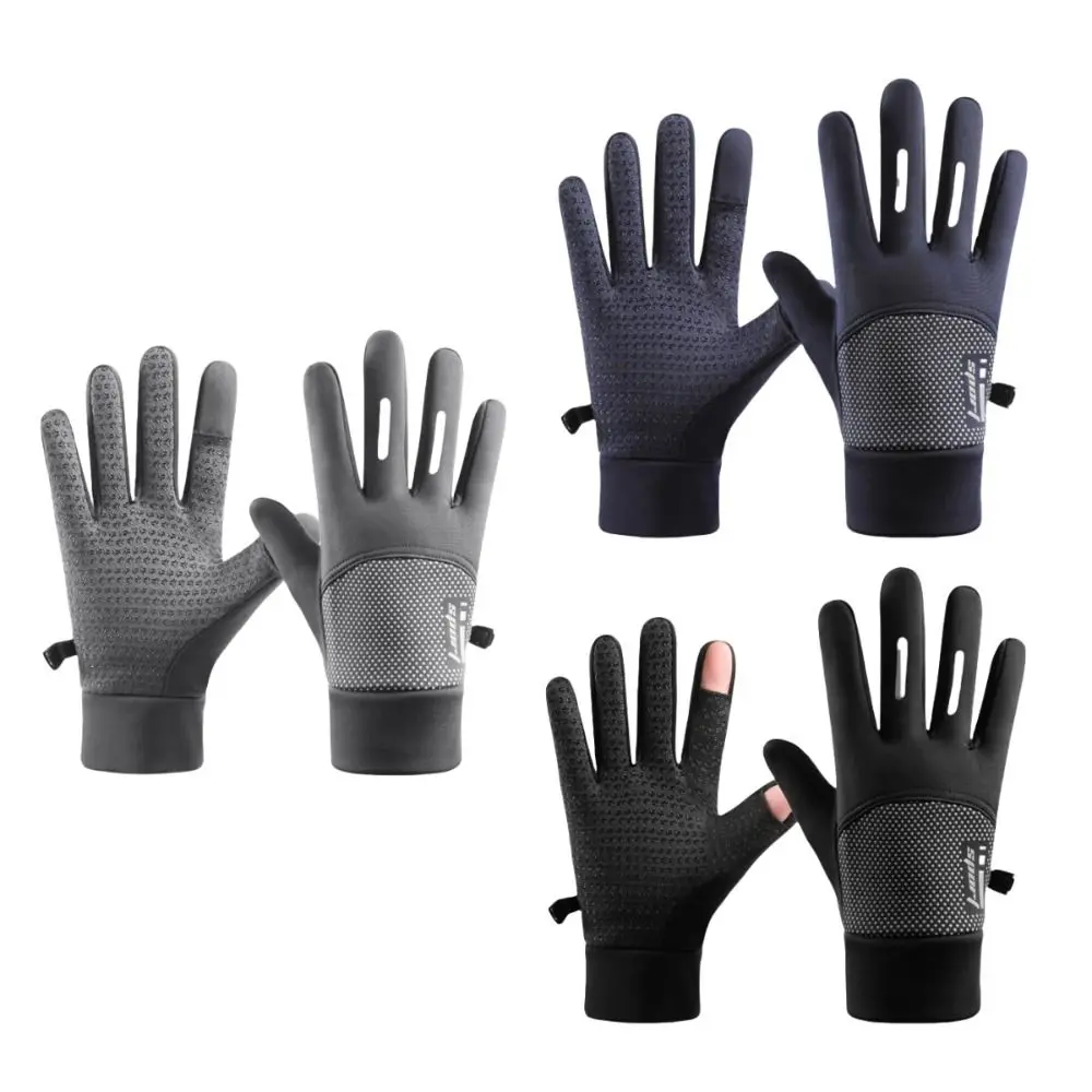 

Convenient Solid Color Fingerless Gloves Men Clamshell-type Fleece-lined Fishing Gloves Warm Anti-slip Men's Cycling Gloves Men