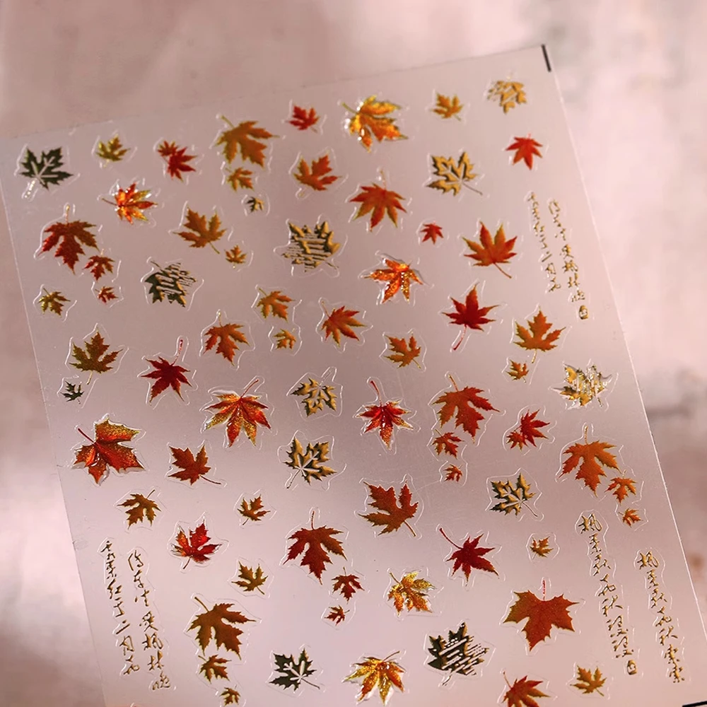 5D geprägte Gelee Ahornblatt Nail Art Aufkleber Gold Rot Herbst Ahornblätter Nagelaufkleber selbstklebende Herbstblatt Nail Art Sliders – Detail 7