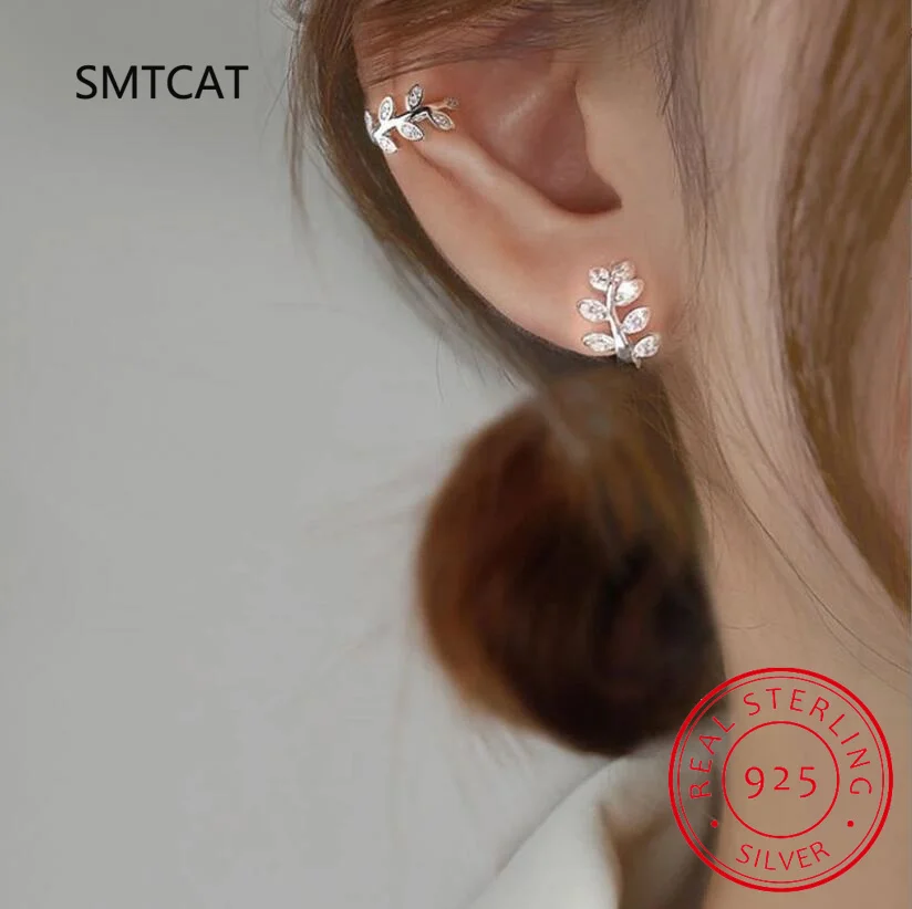 925 Sterling Silver Ear Cuff For Women Zircon Clip On Earrings Gold earcuff Without Piercing leaf Earrings Jewelry