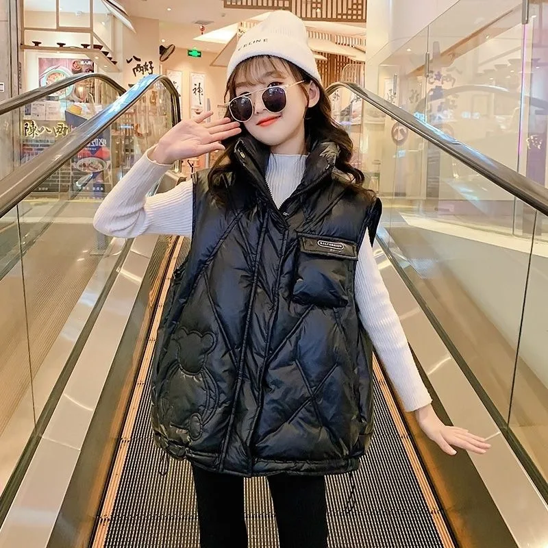 Girls' Down Cotton Thermal Vest Waterproof Winter Jacket Shiny Lightweight Toddler Kids Sizes 100-140cm