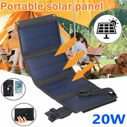 Foldable 5V 20W Solar Panel Portable Folding Solar Cell USB Port Charger Power Bank for Phone Camping Hiking Cycling Climbing