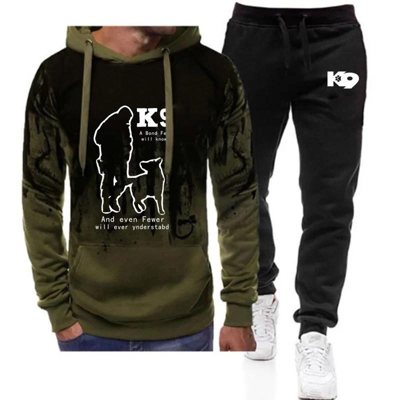 TRAINER K9 Team K9 Unit Malinois Men Spring Autumn New Gradient Color Set Casual Pullover Hoodie +Pant Comfortable 2 Pieces Suit