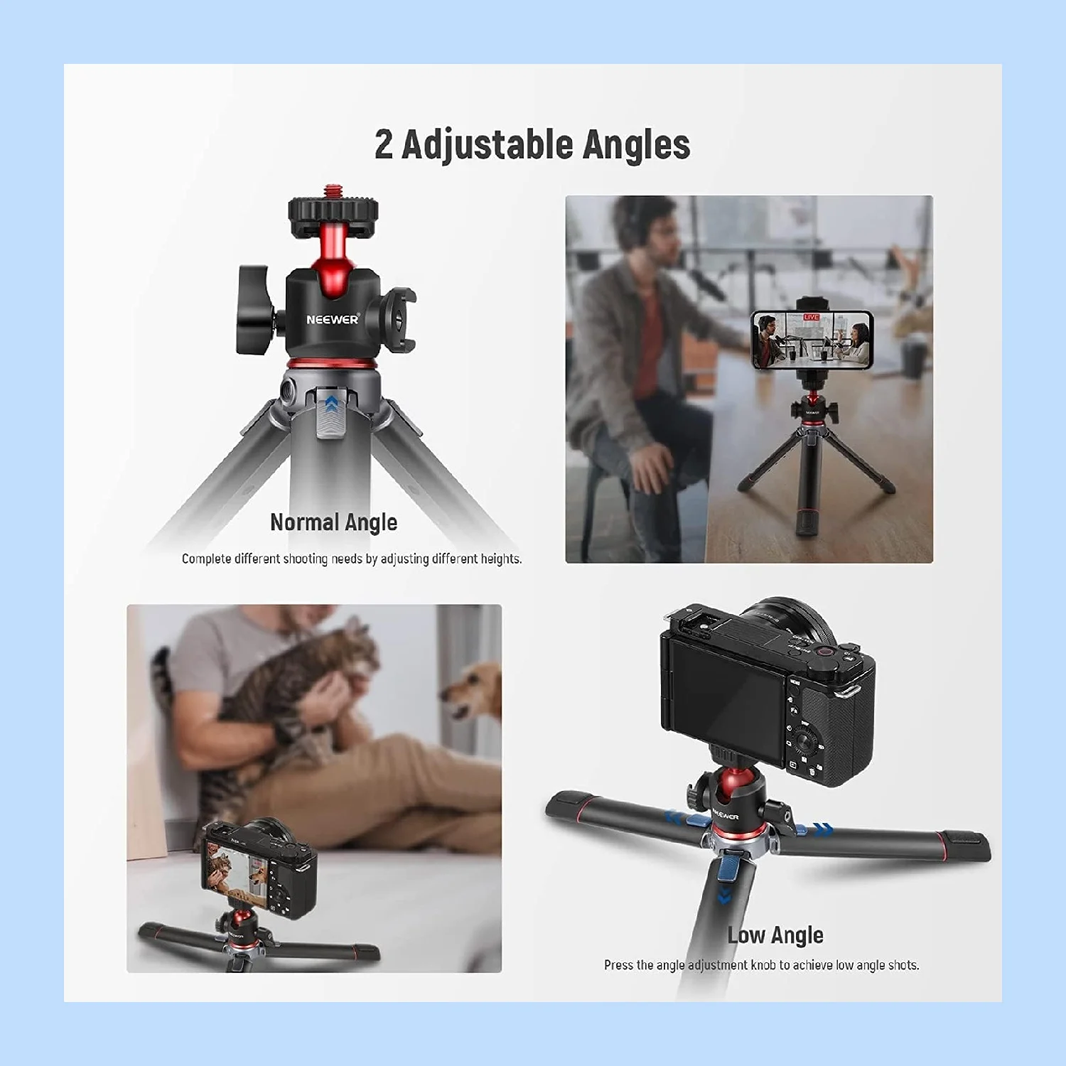 NEEWER Mini Camera Vlogging Table Tripod Compatible with Camera iPhone 17/16 Canon G7X Mark III Sony ZV-1 RX100 VII A6600