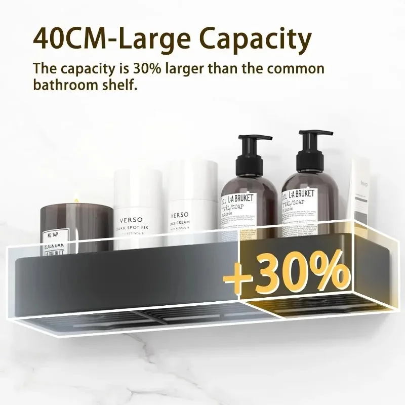 

Adhesive Shower Shelves with Soap Holder 4 Hooks No Drilling Bathroom Organizers and Storage Racks