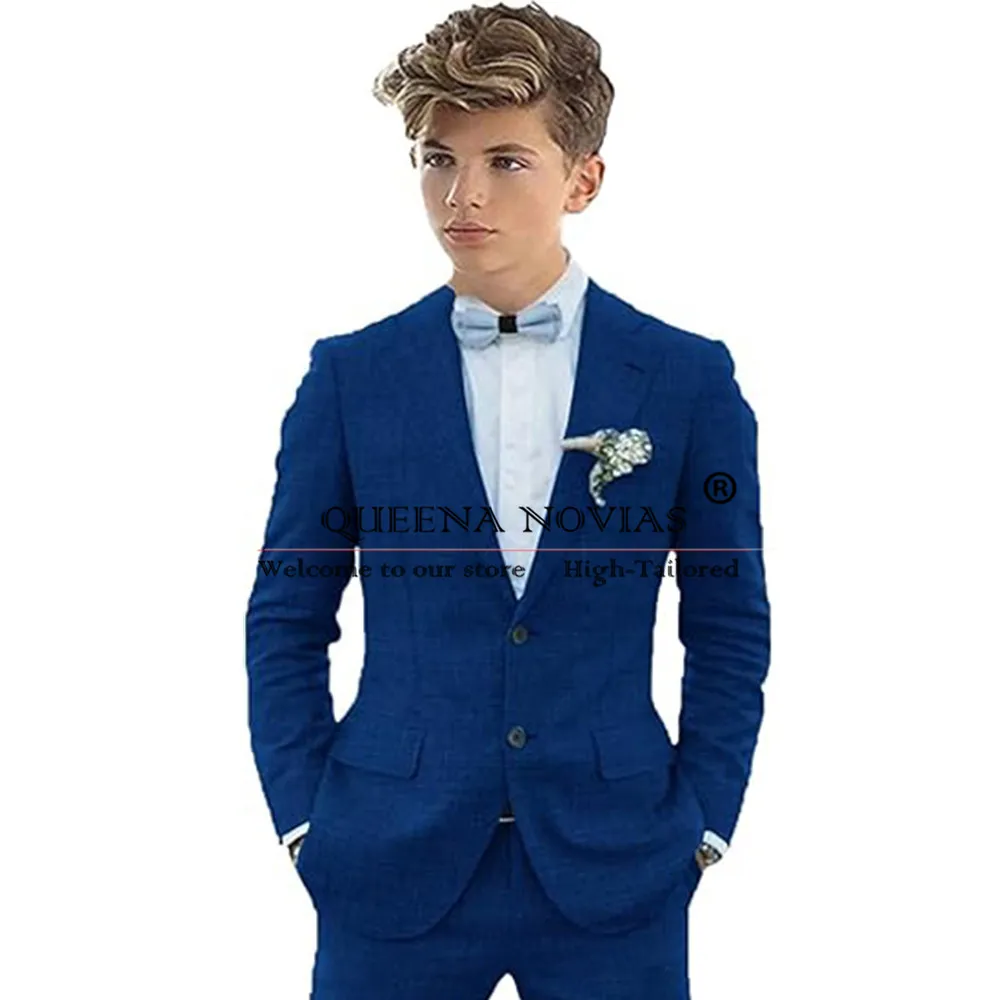 Elegante silberne Leinen anzüge Junge für Hochzeit 2 Knöpfe Jacke Hosen Kinder formelle Party Smoking Kinder Tage Abschluss ball Blazer Kleid