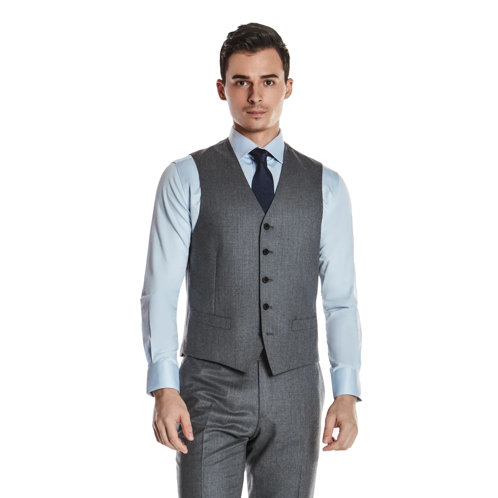 Premium Texture 100% Wool Grey Formal Casual Classic Business Set Vest for Men