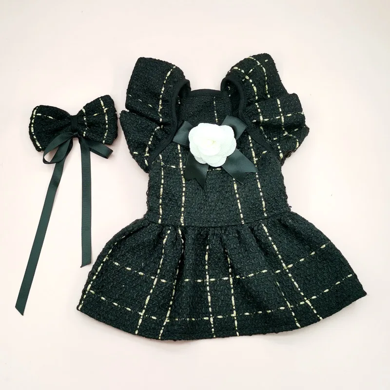 Pet Woolen Dress Bow Skirt Flower Dog Cat Clothing Cute Plaid Skirt Pet Supplies Dog Dresses for Small Dogs Puppy Clothes Skirt