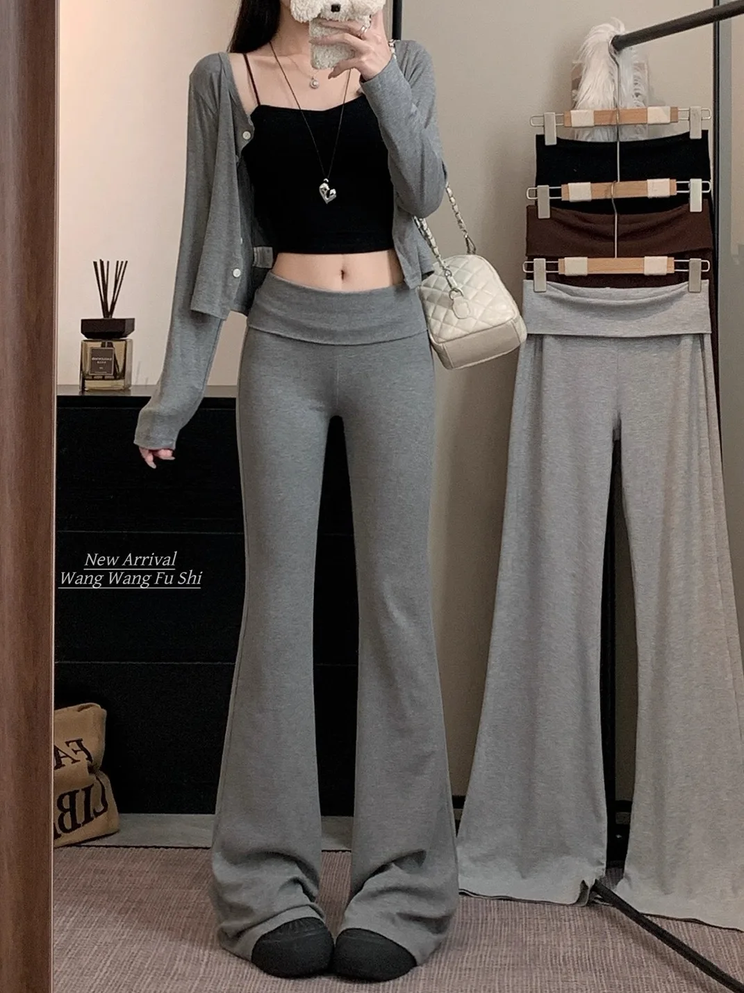 

Женские повседневные брюки Kumikumi Design: весенние, облегающие, универсальные, в пол, эластичные, однотонные, для офиса, с низкой талией