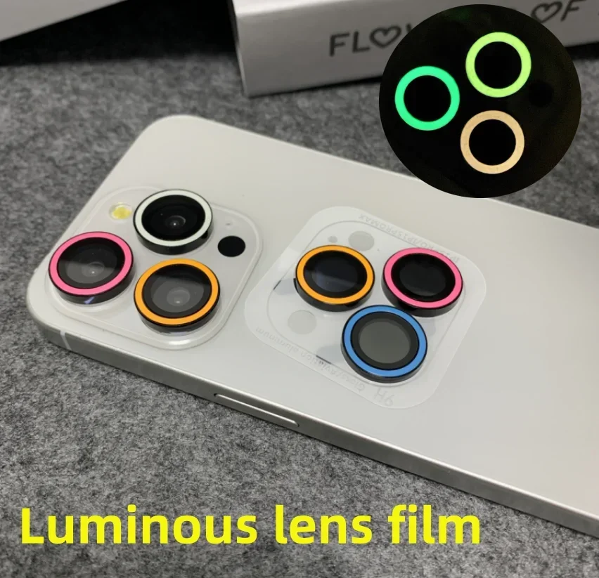 2-3Pcs Luminous Camera Lens Protector For IPhone 12 13 14 Pro Max 15 Plus Ring Glass For Iphone 15Pro Max 11Pro Glowing Cap