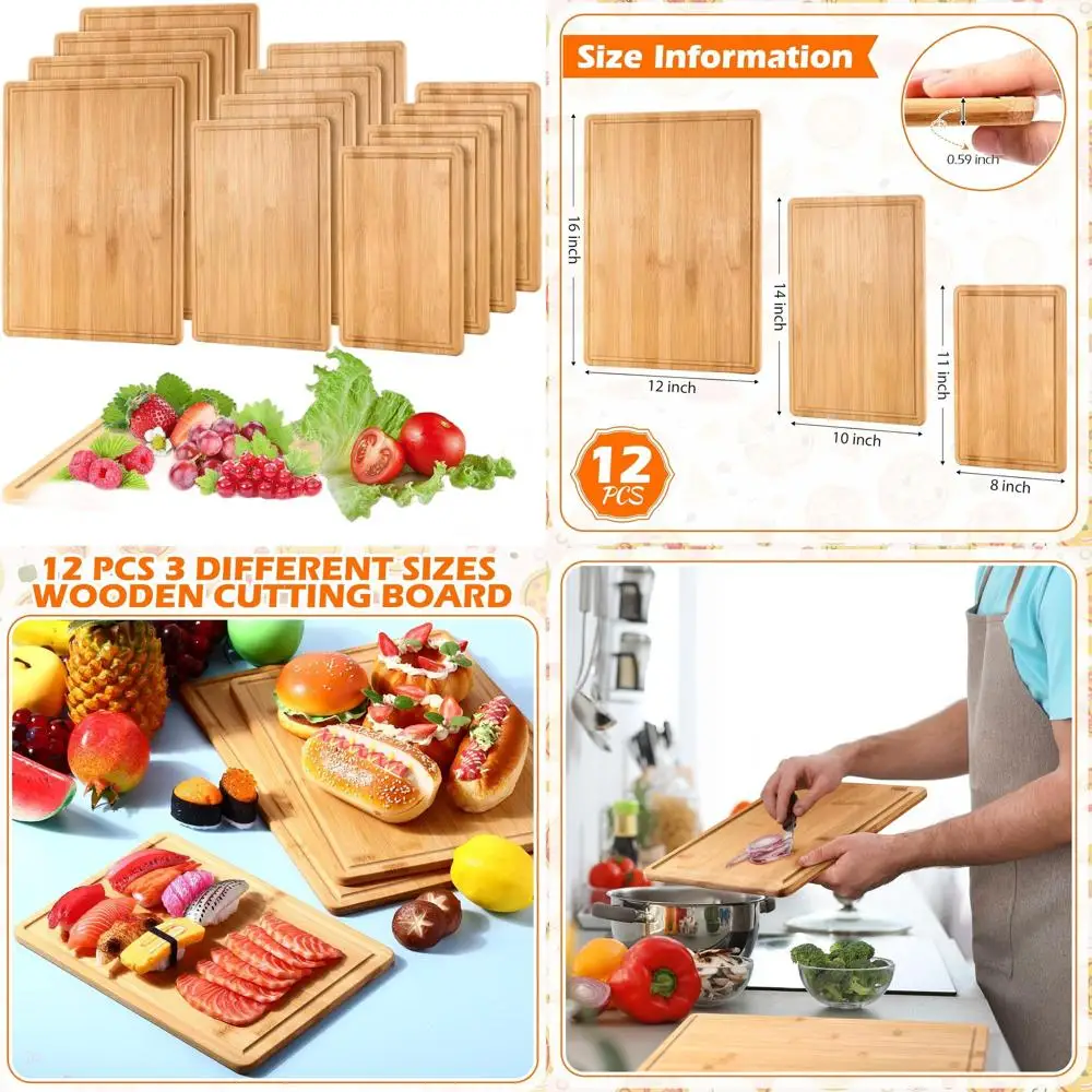 

Bamboo Charcuterie Board Set - 3 Sizes for Kitchen, Meat, Cheese, Fruit - 16x12, 14x10, 11x8 Inch Wooden Serving Boards