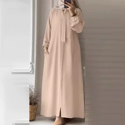 Vestido musulmán Abaya de manga larga para mujer musulmana, bata de longitud completa, moda de Dubái, cuello vuelto, Turquía