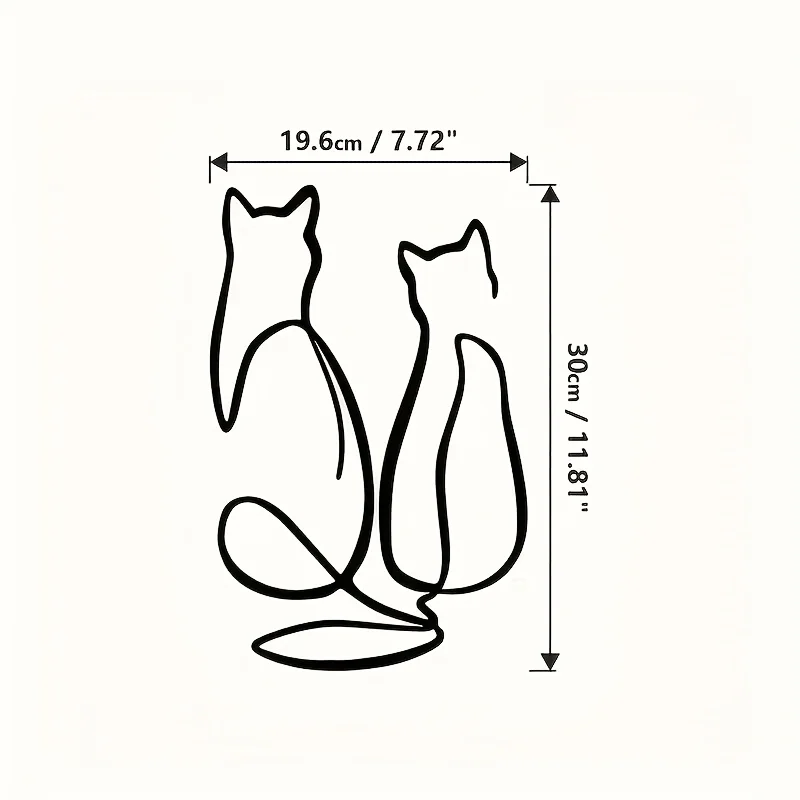 Retro Minimalist Metal Cat Wall Art - Geometric Two-Cat Line Drawing, Animal Mural Suitable for, Room & Modern Decor