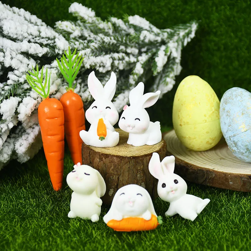 Conejo de resina de Pascua, decoración de micropaisaje, adornos de conejito de fiesta de Pascua, decoración para el hogar, suministros de adorno de jardín de hadas, bricolaje