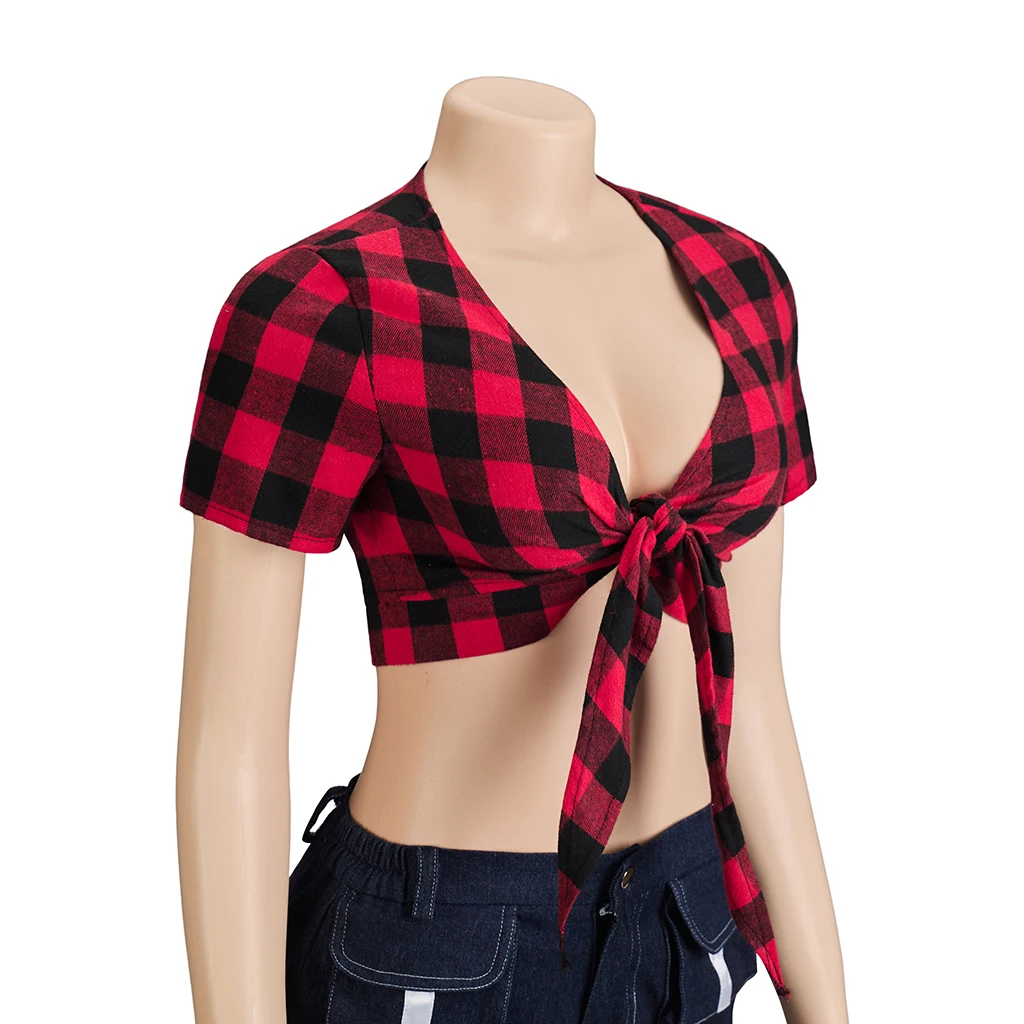 Twin Peaks Cosplay Costume Restaurant Costume Sexy Red Plaid Top Halloween Carnival Outfits