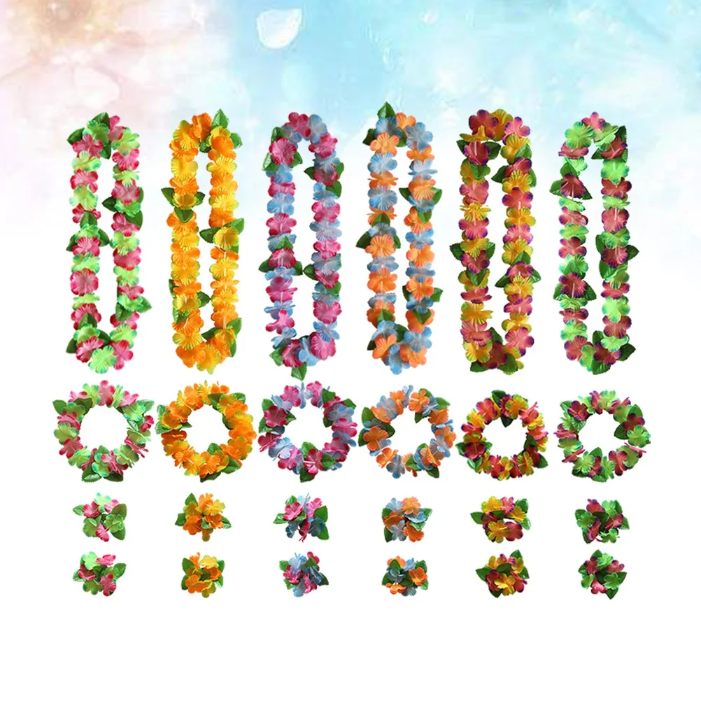 

6 Pcs Wreath Four Piece Set Garland Flower Girl Topper Tropical Bracelet Hawaii Theme Decorations Necklace Banquet