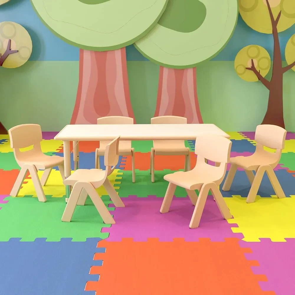 Rectangle Natural Plastic Activity Table Set with 6 Chairs