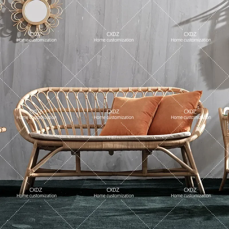 Rattan Sofa Set Coffee Table Combination Light Luxury Simple Single Double Three Seater Real Rattan Casual Chair