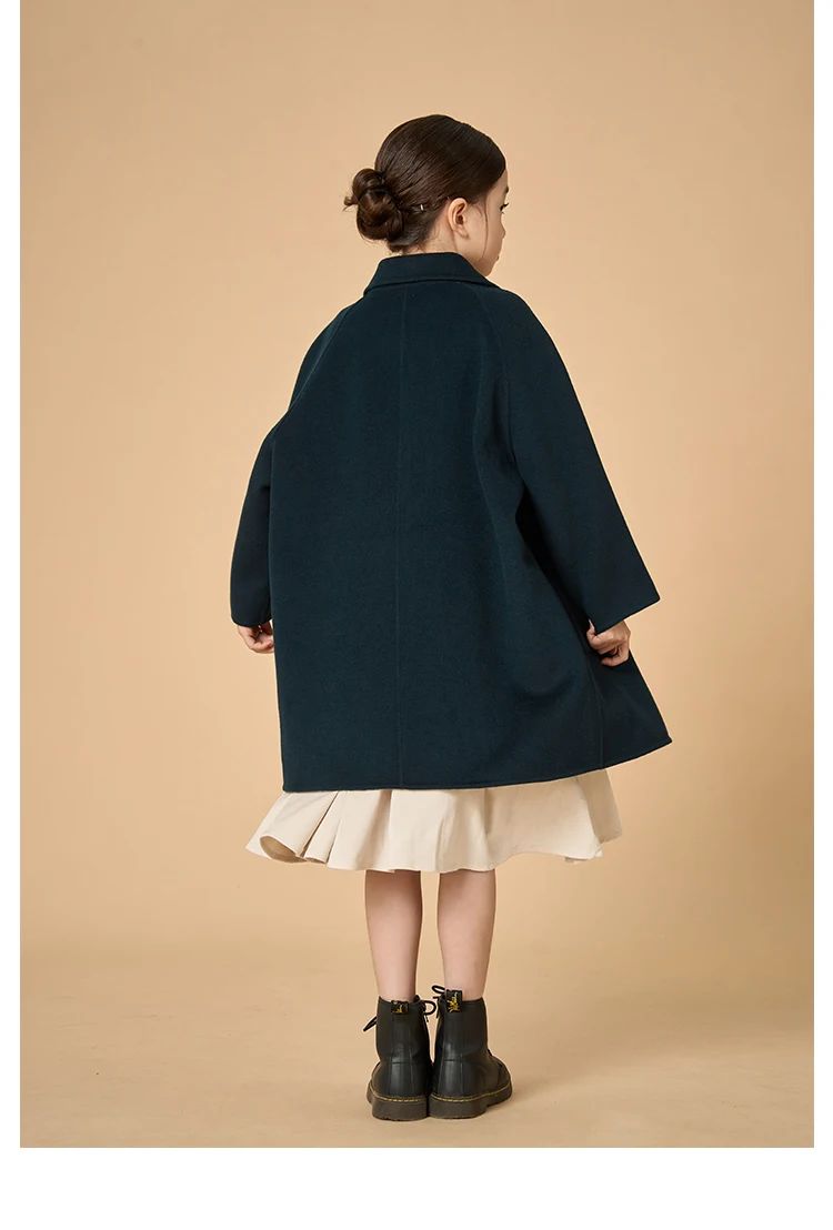 Children's Double-sided Wool Girls' Coat Black Autumn Winter Temperament Simple Soft Warm Comfortable High-end Children's Wear