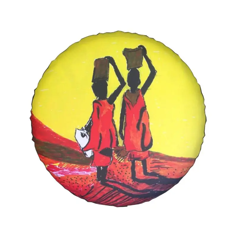 African Working Women Art Spare Wheel Tire Cover for Prado Pajero Wrangler Africa Pattern Jeep RV SUV 4WD 4x4 14