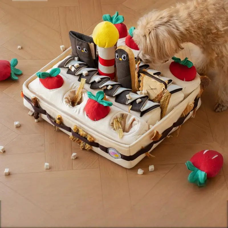 

Interactive Dog Slow Feeder Puzzle Toy Strawberry Cake Plush Pet Nosework Sniffing Mat For Treat