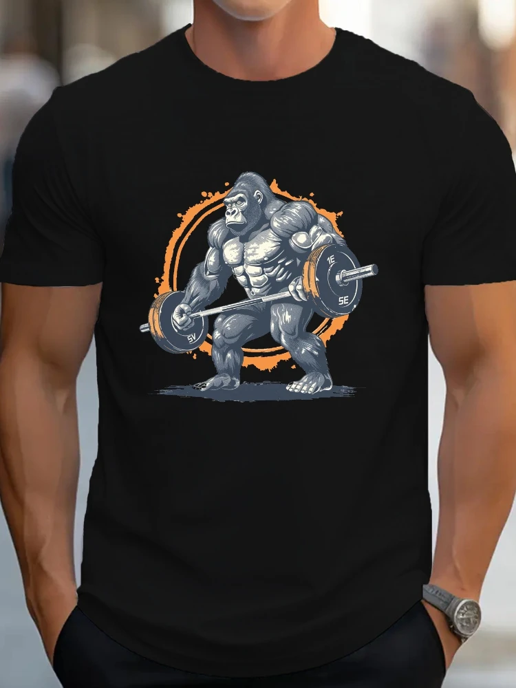 Vintage-Inspired Strength Graphic design-100% cotton summer O-neck short sleeve casual men's printed T-shirt.