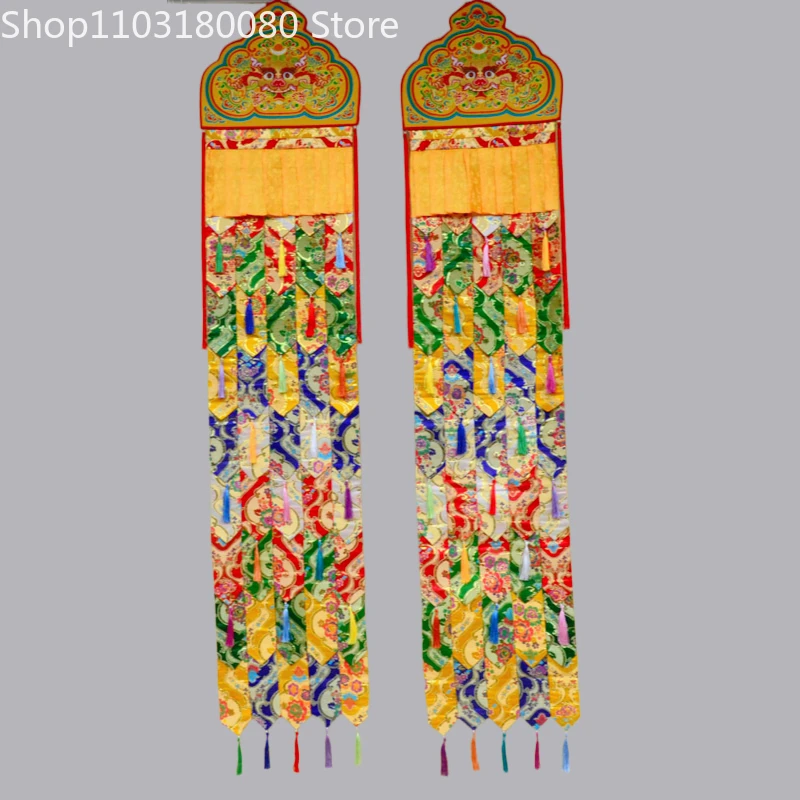 1pair 200cm Five colors Tibetan style Hanging banner Auspicious Buddha banner Hotel Home Temple decor
