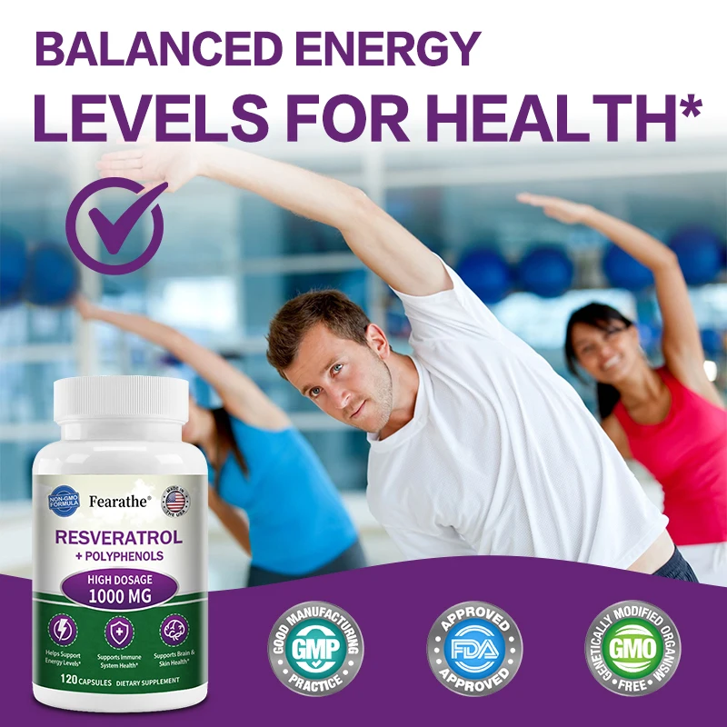 Resveratrol Antioxidant Supplement - Helps with Brain Function and Immune Health Increases Energy Levels Promotes Fat Burning