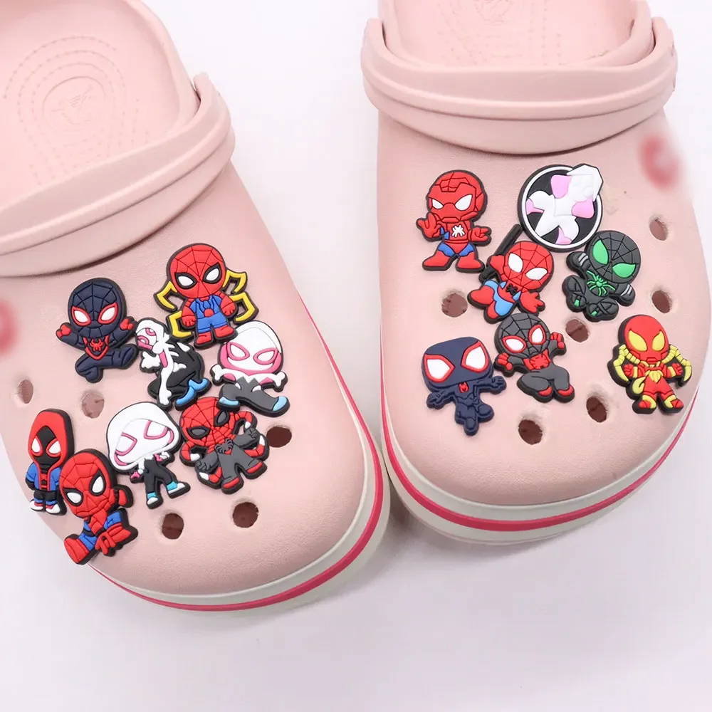 Wholesale 50pcs Shoe Charms Cartoon Spider-Man Spider Gwen Miles Accessories PVC Shoes Decorations For Kids Birthday Present