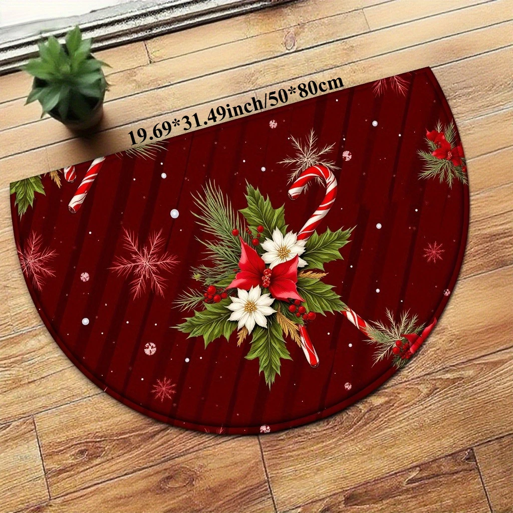 VIKAMA Tappetino semicircolare a tema natalizio, tappeto per porta d'ingresso della camera da letto, decorazione domestica antiscivolo e resistente all'usura