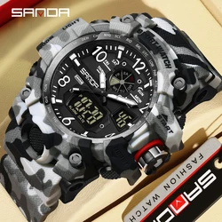 SANDA Men's Sports LED Digital Watches Dual Display Analog Quartz Wristwatches Waterproof Camouflage Military Army Timing Watch