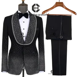 Cenne Des Graoom 2025 New Elegant Luxury Men Suits Jewelry Ornament Shining Tuxedo Slim Fit with Oversized Shawl Lapel for Party