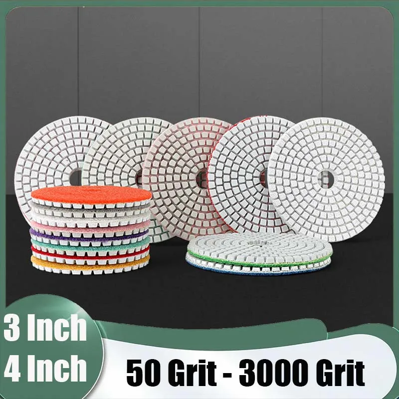 3In/4In 50-3000Grit Diamond Polishing Pads Wet/Dry Granite Stone Concrete Sanding Grinding Discs 80mm/100mm Hook&Loop Backed