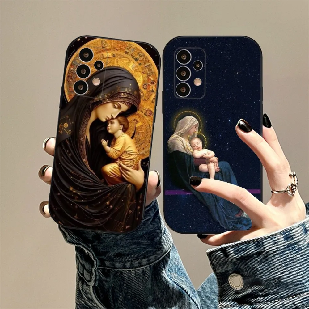 Virgen StMary Celestial Mother Phone Case For Samsung S24,23,23,22,30,21,10,9,Note20 Ultra,Lite,Ultra,5G,Plus,FE,Black Soft Case