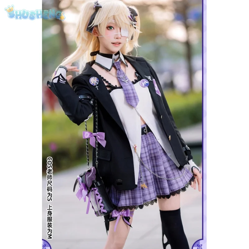 

Fischl Cosplay Costume Game Genshin Impact Mace Coffee Shop JK Uniform Bag Shirt Skirt Coat Tie Prop Halloween Party Woman Suit