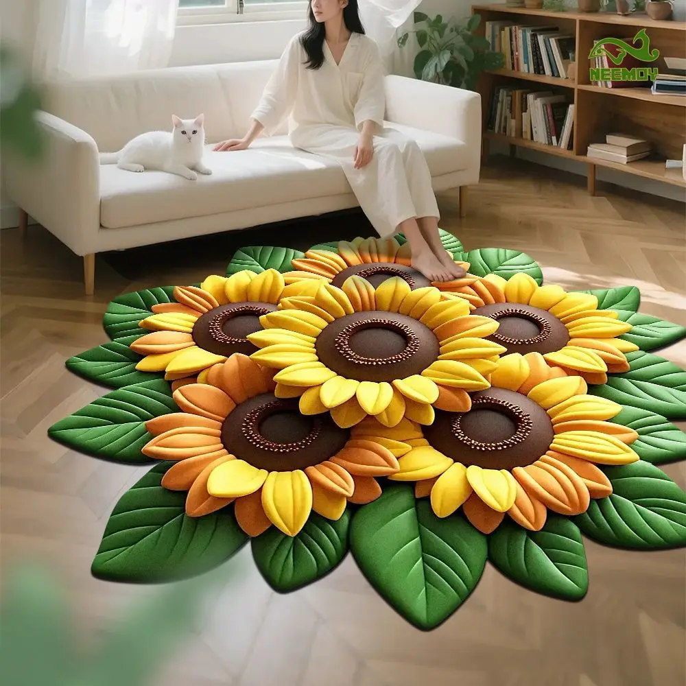 Living Room Household 3D Floor Mat Flower Crystal Carpet Round Home Peony Flower Petals Special-shaped Living Room Bedside Mat