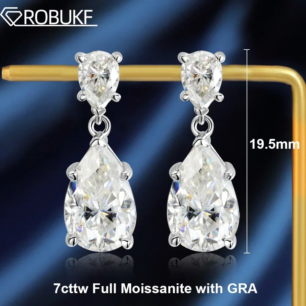 7cttw Pear Cut Moissanite Drop Earrings for Women GRA Certified D Color VVS1 Diamond S925 Silver Plated 18k Gold Wedding Earring