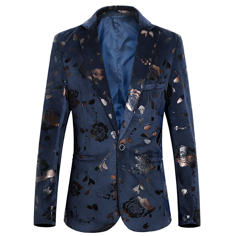 Men\'s Floral Print Bronzing Slim Fit Large Size 6XL Suit Coat Fashion Casual Male Banquet Blazer Jacket