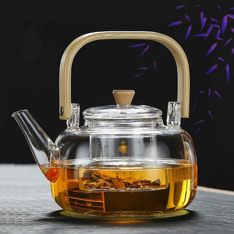 Large-Capacity Steaming Boiling Dual-Purpose Handle Teapot Heat- Thickened Glass Teapot Tea Pot Kettle Tea Set-A75P