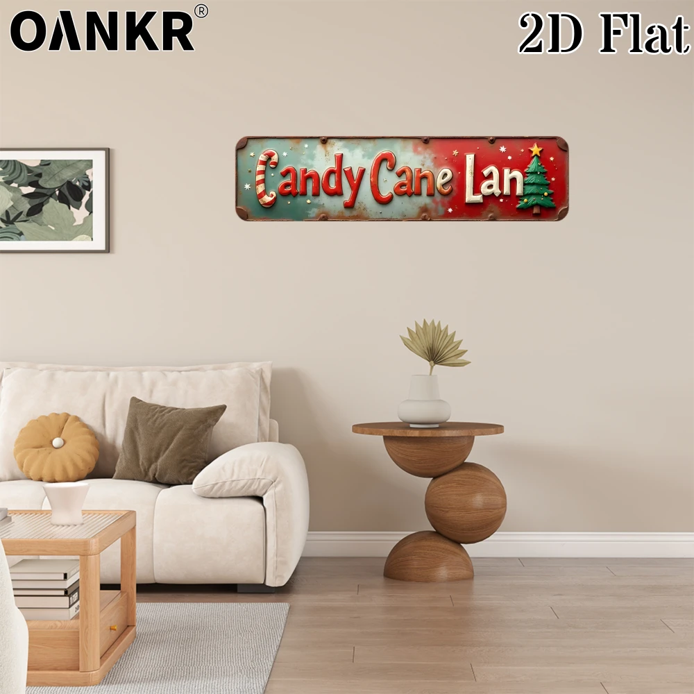 Vintage Art Poster Metal Tin Sign, Candy Cane Lane Christmas Tree Metal Signs for Bedroom Garden Home Wall Decor Plaque