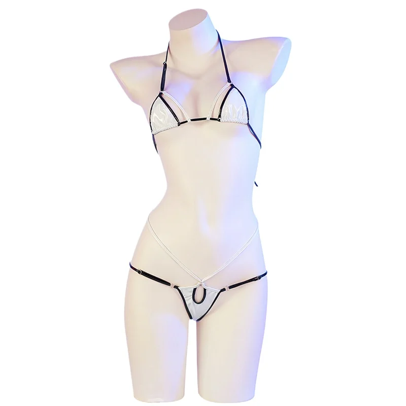 

anime cosplay Pool Party Girl Strap Halter White Leather Bikini Swimsuit Women Anime Swimwear Cosplay Costume suit