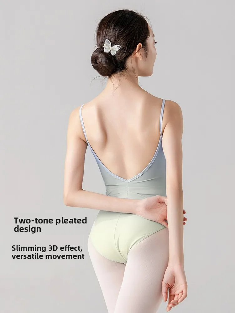 ชุดฝึกซ้อมบัลเลต์สำหรับผู้หญิง บอดี้สูทแบบสายรัด ชุดลีโอตาร์ดสำหรับยิมนาสติก ผ้าไนลอนสำหรับเต้นรำ ชุดเต้นบัลเลต์สำหรับผู้หญิง